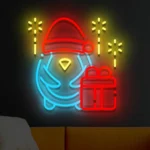 Neon LED Pingwin z prezentem