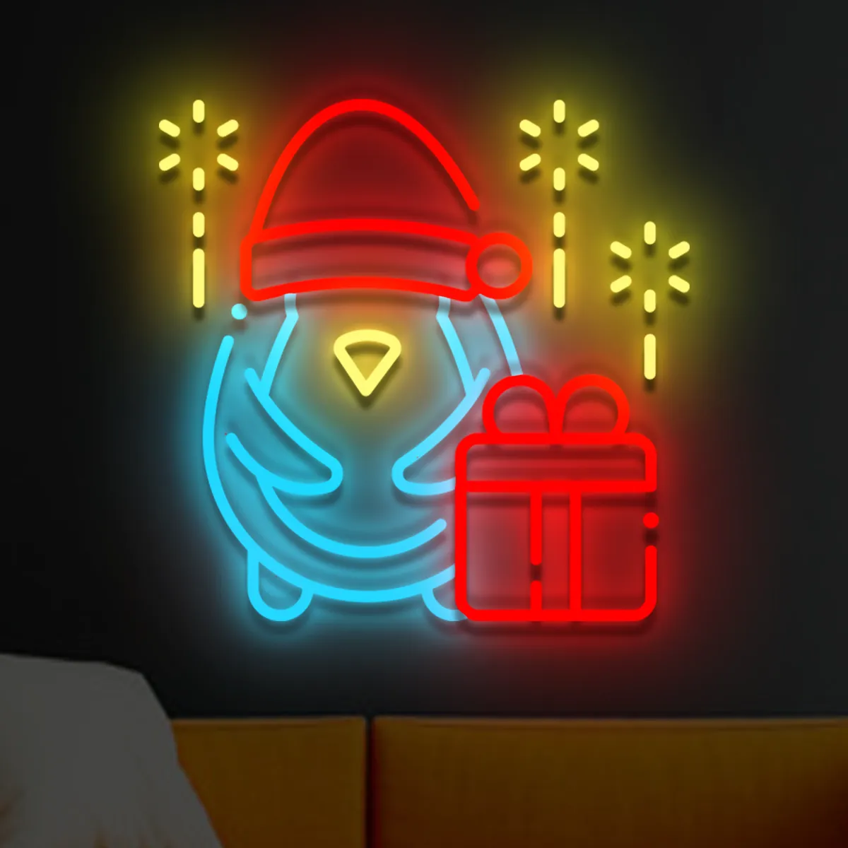 Neon-swiateczny-3 Neon LED Pingwin z prezentem - obrazek 1