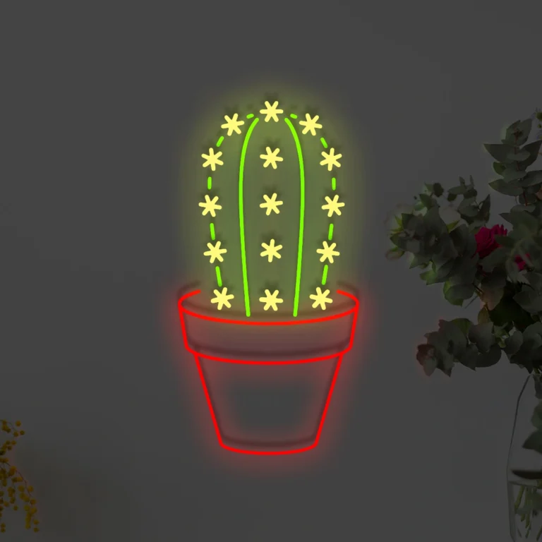 Neon Kaktus z kwiatami