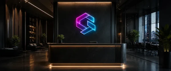 Logo świetlne LED w recepcji lub biurze