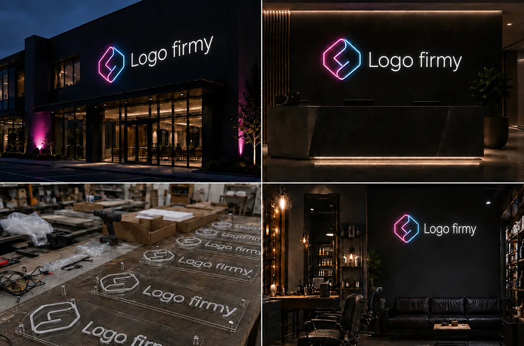 Neon LED z logo firmy dla biznesu – fasada, recepcja i produkcja b2b