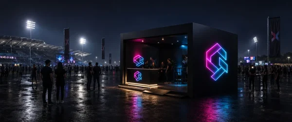 Neon LED na stoisku targowym lub evencie