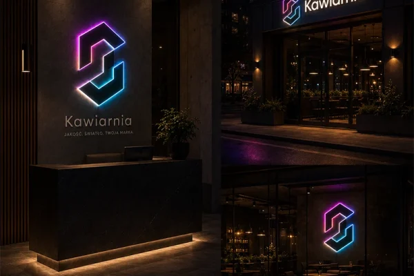 Powtarzalne świetlne logo LED dla sieci lokali, franczyzy lub większego projektu biznesowego