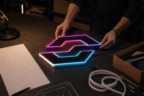Produkcja neonu LED według projektu agencji lub klienta, przygotowanie świetlnego logo w modelu white label